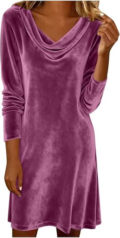 Lmdudan Velvet Dress for Women Long Sleeve Draped Cowl Neck Ruched Bodycon Midi Dress Elegant Slim Cocktail Party Dresses in Saudi Arabia