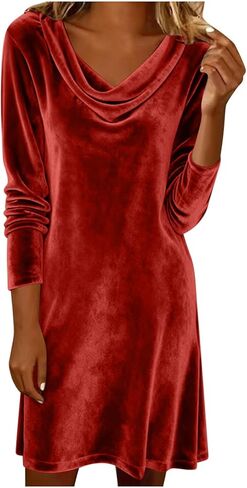 Lmdudan Velvet Dress for Women Long Sleeve Draped Cowl Neck Ruched Bodycon Midi Dress Elegant Slim Cocktail Party Dresses in Saudi Arabia
