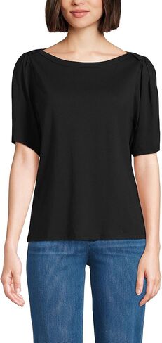 Lands' End Women's Elbow Sleeve Supima Cotton Boatneck T-Shirt in Saudi Arabia
