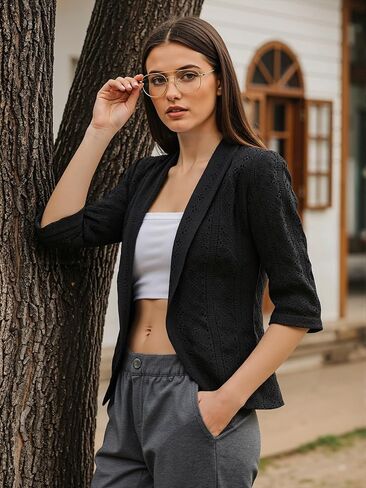 سترة نسائية ذات أكمام مثقوبة، سترة كاجوال مفتوحة من الأمام للارتداء اليومي in Kuwait
