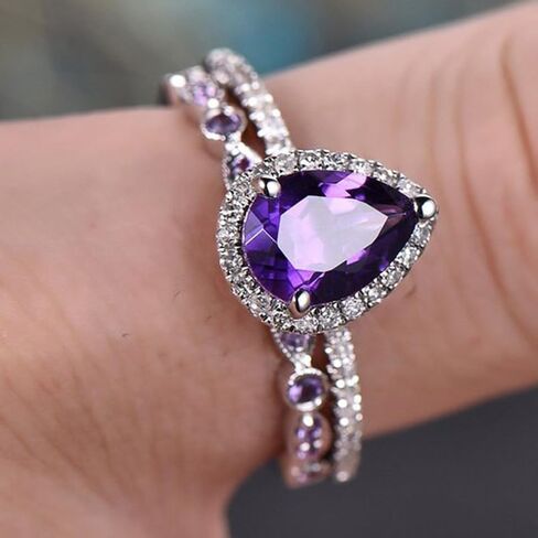 A Set Of Purple Elegant Water Droplet Zirconia Ring For Women Exquisite Light Luxury Rings Ladies Fine Jewelry Daily Life Dating Decor For Wedding in Saudi Arabia