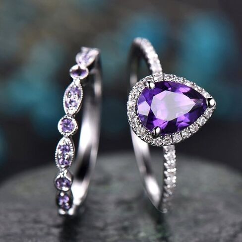 A Set Of Purple Elegant Water Droplet Zirconia Ring For Women Exquisite Light Luxury Rings Ladies Fine Jewelry Daily Life Dating Decor For Wedding in Saudi Arabia
