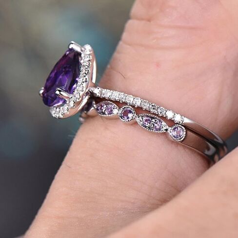 A Set Of Purple Elegant Water Droplet Zirconia Ring For Women Exquisite Light Luxury Rings Ladies Fine Jewelry Daily Life Dating Decor For Wedding in Saudi Arabia