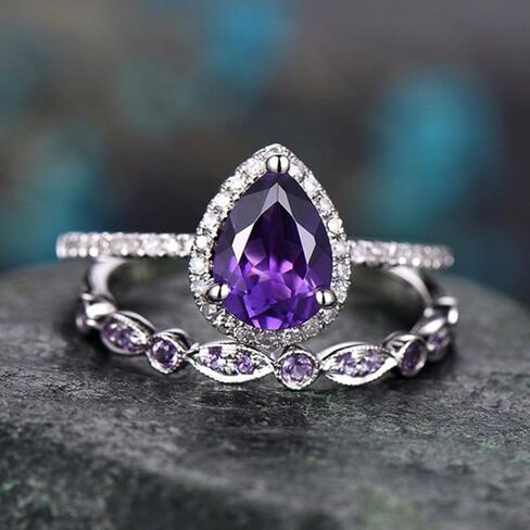 A Set Of Purple Elegant Water Droplet Zirconia Ring For Women Exquisite Light Luxury Rings Ladies Fine Jewelry Daily Life Dating Decor For Wedding in Saudi Arabia