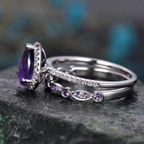 A Set Of Purple Elegant Water Droplet Zirconia Ring For Women Exquisite Light Luxury Rings Ladies Fine Jewelry Daily Life Dating Decor For Wedding in Saudi Arabia