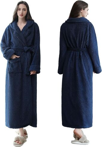 Oksun Womens Long Fleece Robe: رداء الحمام الدافئ الناعم الناعم - شتاء مريح Nigthgown مع أنابيب أنيقة in Kuwait