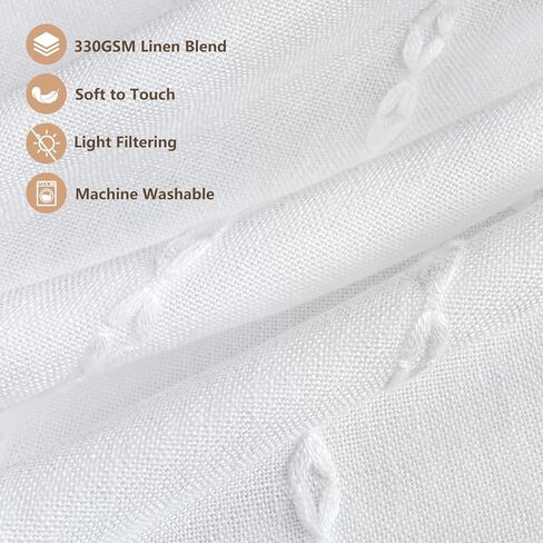 Boho Farmhouse Window Curtain with Tassels, 30 x 24 Inch Light Filtering Sheer Short Cafe Window Curtain Tier, White Linen Textured Pleated Small Window Drape for Kitchen or Bathroom, 1 Panel in Saudi Arabia