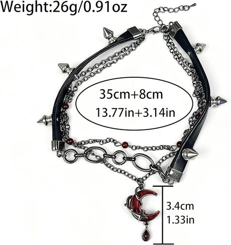 Nojess Gothic Crescent Moon Pendant Necklace for Women Black Vintage Layered Necklace Spike Leather Chain Choker Punk Jewelry Halloween Vampire Costume Accessories in Saudi Arabia