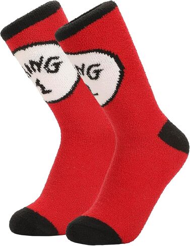 Bioworld Dr Seuss Thing 1 and Thing 2 Red Womens Chenille Cozy Crew Socks in Saudi Arabia