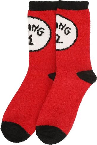 Bioworld Dr Seuss Thing 1 and Thing 2 Red Womens Chenille Cozy Crew Socks in Saudi Arabia