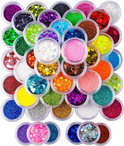 Fandamei 48 Colors Gine Glitter للحرف اليدوية ، والفنون ، والزينة ، والراتنج ، والظلم جسم الشعر وجه بريق ثلاثي الأبعاد ، لمهرجان هالوين chirstmas in Kuwait