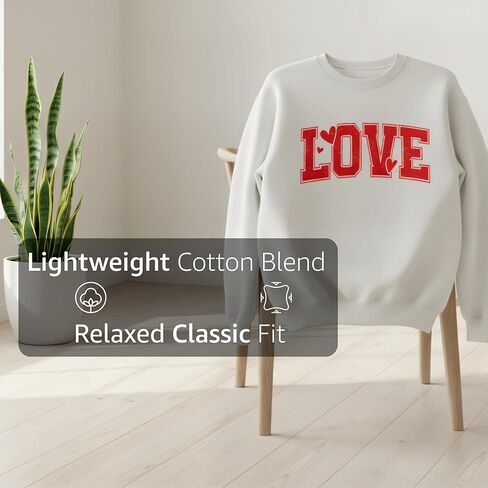 Valentine's Day Heart Sweatshirt for Women, Heart Sweater for Valentine, Love Graphic, Cotton Blend Fleece, Classic Fit in Saudi Arabia