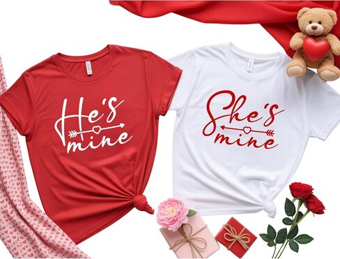 سويت شيرتات للأزواج من His She's Mine، ملابس لطيفة متطابقة لعيد الحب للزوج، والزوجة، والصديق، والصديقة، له ولها، تي شيرت شهر العسل متعدد الألوان in Kuwait