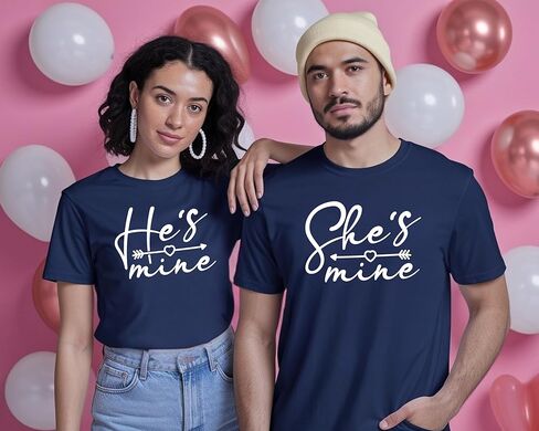 سويت شيرتات للأزواج من His She's Mine، ملابس لطيفة متطابقة لعيد الحب للزوج، والزوجة، والصديق، والصديقة، له ولها، تي شيرت شهر العسل متعدد الألوان in Kuwait