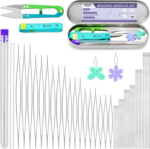 UOOU 32 Pcs Beading Needles Set, 8 Sizes Big Eye Seed Bead Needles,Twist Beading Needles, Jewelry Making Supplies Beading Needle for Jewelry Making in Kuwait