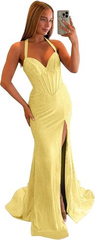 Sequins Mermaid Prom Dresses with Slit for Women 2025 Halter Sweetheart Formal Dress He5164 in Saudi Arabia
