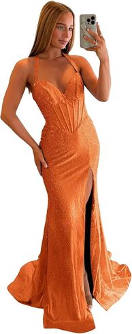 Sequins Mermaid Prom Dresses with Slit for Women 2025 Halter Sweetheart Formal Dress He5164 in Saudi Arabia