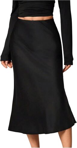 MakeMeChic Women's Satin Midi Skirt Silk High Waist Fishtail Elegant Skirts in Saudi Arabia