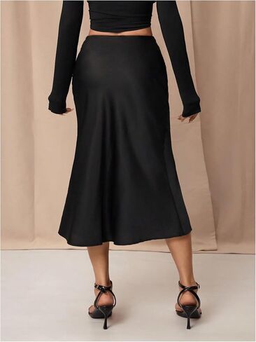 MakeMeChic Women's Satin Midi Skirt Silk High Waist Fishtail Elegant Skirts in Saudi Arabia