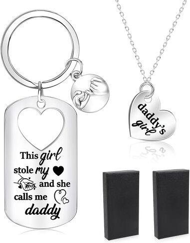 Konsait Dad Keychain ابنة قلادة من أبي، هدايا عيد الميلاد للابنة الأب، سلسلة مفاتيح الأب هذه الفتاة سرقت قلبي وهي تدعوني بابا سلسلة مفاتيح فتاة هدايا الأب in Kuwait