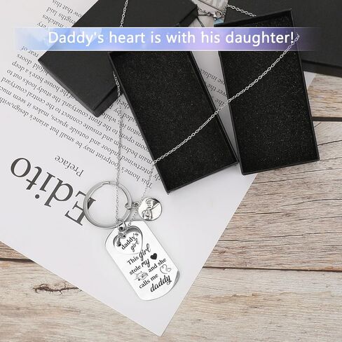 Konsait Dad Keychain ابنة قلادة من أبي، هدايا عيد الميلاد للابنة الأب، سلسلة مفاتيح الأب هذه الفتاة سرقت قلبي وهي تدعوني بابا سلسلة مفاتيح فتاة هدايا الأب in Kuwait