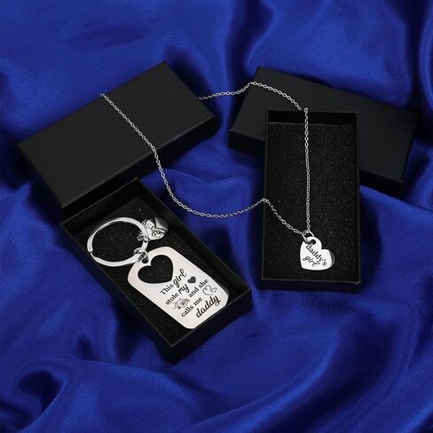 Konsait Dad Keychain ابنة قلادة من أبي، هدايا عيد الميلاد للابنة الأب، سلسلة مفاتيح الأب هذه الفتاة سرقت قلبي وهي تدعوني بابا سلسلة مفاتيح فتاة هدايا الأب in Kuwait