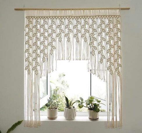 Macrame Valance Curtain 33.4x43.3Inch Farmhouse Boho Curtains Lvory Color Leaf Tassels Macramé Wall Curtain Macrame Wall Hanging Wall Decor Boho Wedding Arch in Saudi Arabia