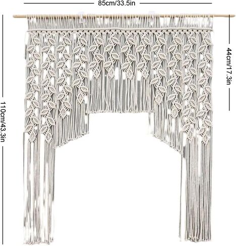 Macrame Valance Curtain 33.4x43.3Inch Farmhouse Boho Curtains Lvory Color Leaf Tassels Macramé Wall Curtain Macrame Wall Hanging Wall Decor Boho Wedding Arch in Saudi Arabia