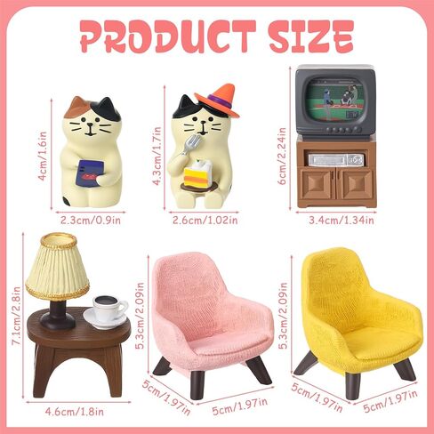GGSTDDUP Cute Mini Cat Playing Phone Eating Cake on Sofa 6Piece Resin Set for Office Home Decor Gift for Cat Lovers in Saudi Arabia