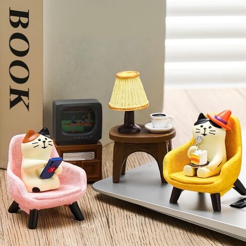 GGSTDDUP Cute Mini Cat Playing Phone Eating Cake on Sofa 6Piece Resin Set for Office Home Decor Gift for Cat Lovers in Saudi Arabia