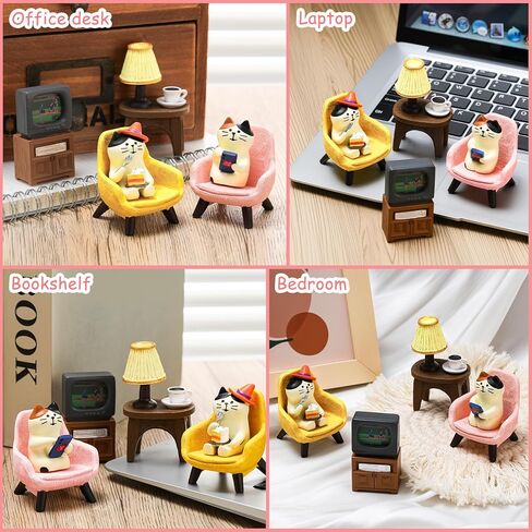 GGSTDDUP Cute Mini Cat Playing Phone Eating Cake on Sofa 6Piece Resin Set for Office Home Decor Gift for Cat Lovers in Saudi Arabia