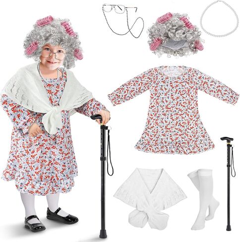 أزياء Biubee Old Lady للفتيات والأطفال، مجموعة أزياء 100 يوم للفتيات 100 يوم من المدرسة لـ 3 4 5 6 7 8 9 10 in Kuwait