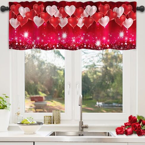 Vanleonet عيد الحب الستائر الستائر للنوافذ، عيد الحب قلوب الحب ستارة النافذة قصيرة قضيب جيب الحمام العلاج الستارة 1 لوحة لغرفة المعيشة غرفة نوم ديكور 54x18 بوصة in Kuwait