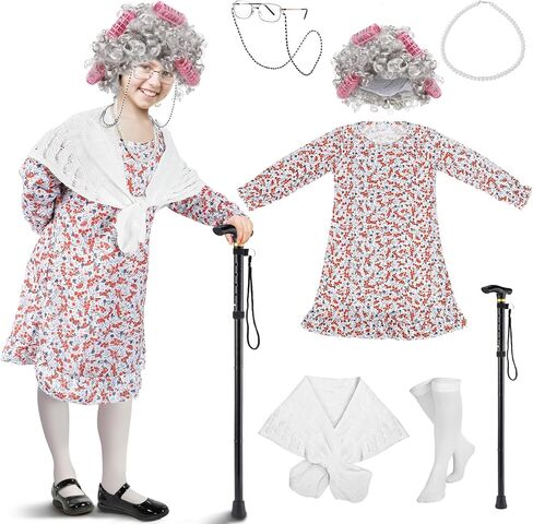 أزياء Biubee Old Lady للفتيات والأطفال، مجموعة أزياء 100 يوم للفتيات 100 يوم من المدرسة لـ 3 4 5 6 7 8 9 10 in Kuwait
