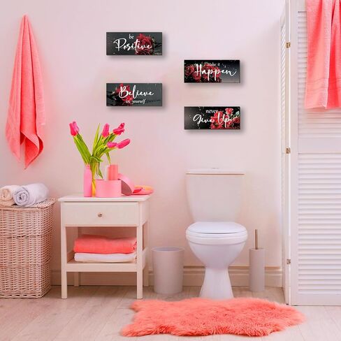 FENCORDAR 4 Piece Red Wall Decor Set Inspirational Red Black Decor for Bedroom Bathroom Women's Office Motivational Quotes Rustic Rose Wall Art for Home Office Decoration 10X4 Inches in Saudi Arabia