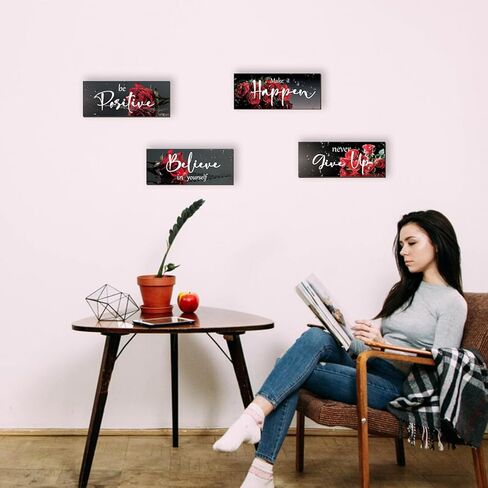 FENCORDAR 4 Piece Red Wall Decor Set Inspirational Red Black Decor for Bedroom Bathroom Women's Office Motivational Quotes Rustic Rose Wall Art for Home Office Decoration 10X4 Inches in Saudi Arabia