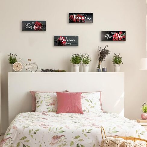FENCORDAR 4 Piece Red Wall Decor Set Inspirational Red Black Decor for Bedroom Bathroom Women's Office Motivational Quotes Rustic Rose Wall Art for Home Office Decoration 10X4 Inches in Saudi Arabia