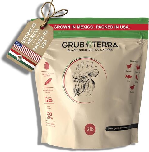 GrubTerra Black Soldier Fly Larvae for Chickens – Dried BSFL Poultry Treat, High Protein Calcium Feed Supplement for Laying Hens, Backyard Chickens, Sourced from Mexico, Not from China - 5LB in Kuwait