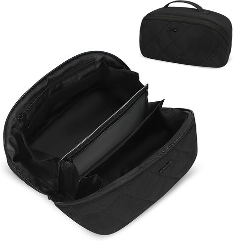 Hynes Eagle Travel Makeup Bag for Women Puffy Cosmetic Organizer Pouch Open Flat Toiletry Bag for Toiletries, Brushes Black in Saudi Arabia