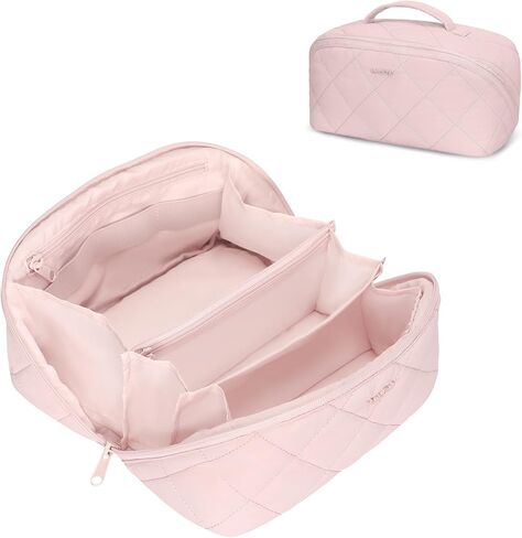 Hynes Eagle Travel Makeup Bag for Women Puffy Cosmetic Organizer Pouch Open Flat Toiletry Bag for Toiletries, Brushes Black in Saudi Arabia