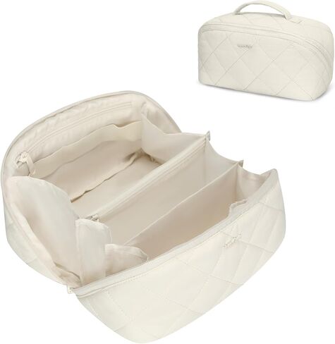 Hynes Eagle Travel Makeup Bag for Women Puffy Cosmetic Organizer Pouch Open Flat Toiletry Bag for Toiletries, Brushes Black in Saudi Arabia
