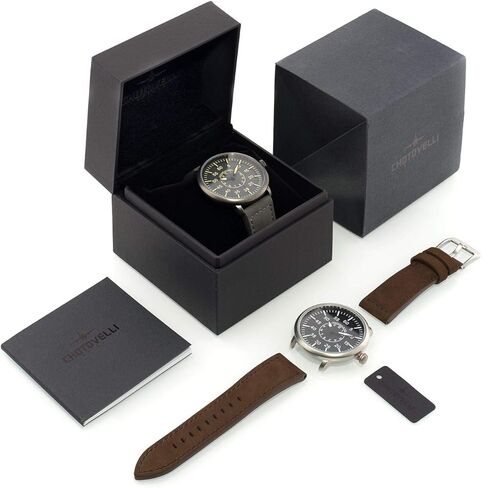 chotovelli Military Flieger Watch - 1919 C-3 Model | Classic Aviator Design | Grey Dial, Suede Leather Strap | Men's Wristwatch in Saudi Arabia