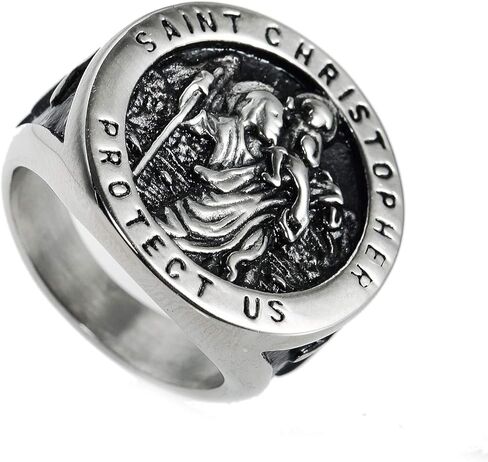 SMANXEY Saint Christopher Protection Ring Guardian Amulet for Travelers & Outdoor Adventurers Silver & Gold Stainless Steel Jewelry in Saudi Arabia