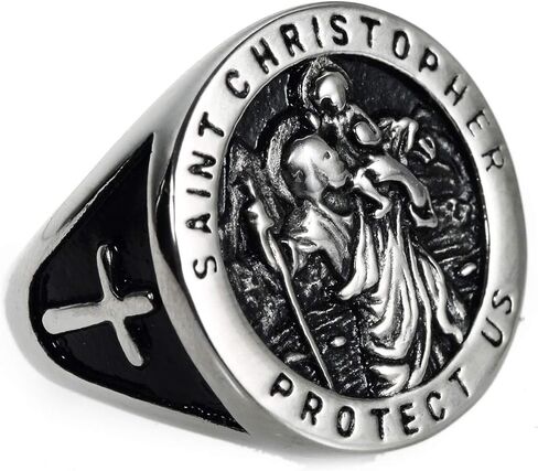 SMANXEY Saint Christopher Protection Ring Guardian Amulet for Travelers & Outdoor Adventurers Silver & Gold Stainless Steel Jewelry in Saudi Arabia
