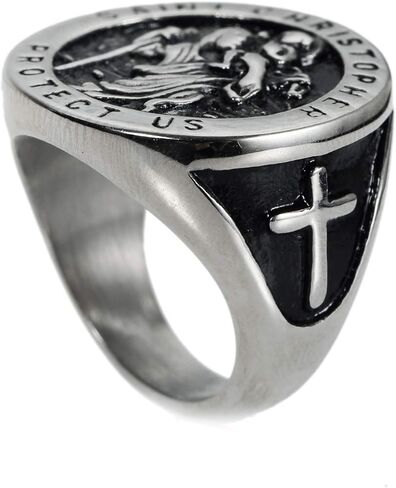 SMANXEY Saint Christopher Protection Ring Guardian Amulet for Travelers & Outdoor Adventurers Silver & Gold Stainless Steel Jewelry in Saudi Arabia