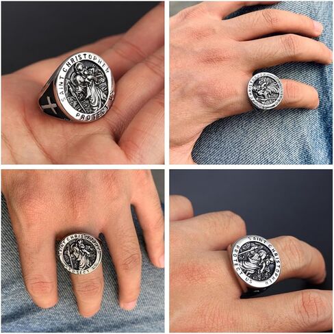 SMANXEY Saint Christopher Protection Ring Guardian Amulet for Travelers & Outdoor Adventurers Silver & Gold Stainless Steel Jewelry in Saudi Arabia