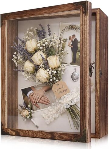 Shadow Box Frame 11x14 with Retro Metal Accents and Lock, Solid Wood Acrylic Door Display Case with Linen Back, 10 Stick Pins, and 2.7-Inch Depth for Photos, Medals, and Memorabilia (Medium) in Saudi Arabia