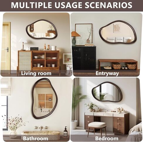Wood Wall Mirror, 35.4"x23.6" Irregular Bathroom Mirror Wall Mounted, Rustic Farmhouse Vanity Mirror Wooden Frame Wall Mirror for Living Room Bedroom Entryway, Horizontal/Vertical, Walnut in Saudi Arabia