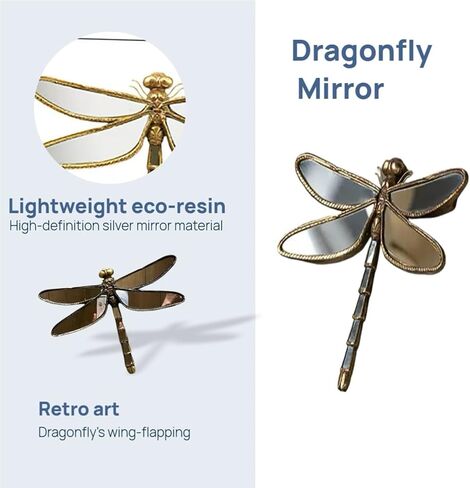 Hjoxa Retro Resin Dragonfly Wall Decor ，Dragonfly Mirror Wall Decor ，Dragonfly-Shaped Design，Creative Dragonfly Home Decor for Living Room Bedroom Restaurant Bedroom Coffee Shop in Saudi Arabia