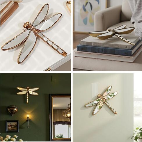 Hjoxa Retro Resin Dragonfly Wall Decor ，Dragonfly Mirror Wall Decor ，Dragonfly-Shaped Design，Creative Dragonfly Home Decor for Living Room Bedroom Restaurant Bedroom Coffee Shop in Saudi Arabia